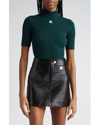 Courreges - Embroidered Logo Mock Neck Rib Sweater - Lyst