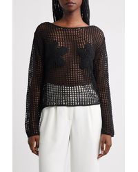 Mango - Floral Embroidered Open Stitch Sweater - Lyst