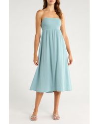 Billabong - Off The Coast Smocked Bodice Cotton Midi Dress - Lyst