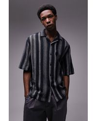 TOPMAN - Oversize Textured Stripe Camp Shirt - Lyst