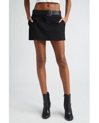 Alexander Wang - Leather Belted Wool Miniskirt - Lyst