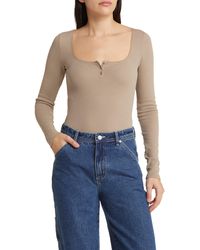 BP. - Long Sleeve Henley Organic Cotton Blend Thermal Bodysuit - Lyst