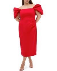 City Chic - Elyse Puff Sleeve Sheath Dress - Lyst
