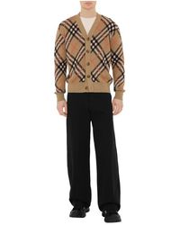 Burberry - Check Wool Mohair Blend Cardigan - Lyst