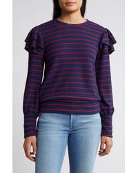 Caslon - Caslon(r) Stripe Ruffle Shoulder Sweatshirt Top - Lyst