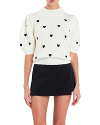 English Factory - Heart Embroidered Puff Sleeve Sweater - Lyst