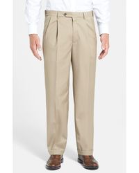 Berle - Self Sizer Waist Pleated Lightweight Plain Weave Classic Fit Trousers - Lyst