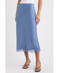 Open Edit - Lace Trim Satin Midi Skirt - Lyst