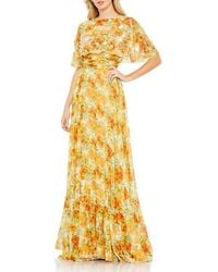 Mac Duggal - Floral Print High Neck Cape Sleeve A Line Gown - Lyst