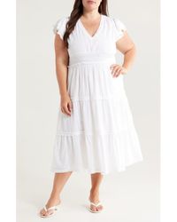 Chelsea28 - Flutter Sleeve Clip Dot Tiered Midi Dress - Lyst