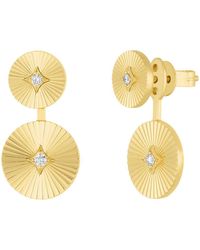 EF Collection - 14k Gold Fluted Diamond Disc Drop Earrings - Lyst