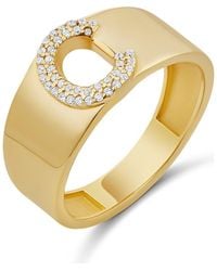 SHYMI - Pavé Signet Initial Ring - Lyst