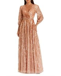 Mac Duggal - Sequined Wrap Over 3/4 Sleeve Gown - Lyst