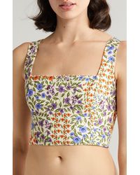 Agua Bendita - Kosia Floral Beaded Cotton Crop Cover-up Top - Lyst
