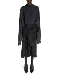 Balenciaga - Patched Mixed Media Long Sleeve Cotton T-shirt Dress - Lyst