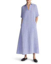 Lafayette 148 New York - Short Sleeve Linen Popover Midi Dress - Lyst