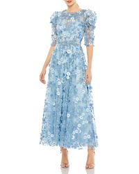 Mac Duggal - Applique High Neck Puff Sleeve A Line Dress - Lyst