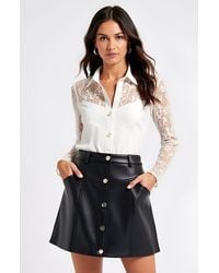 Modenaire - Faux Leather A-Line Skirt With Front Button Detail And Belt Loops - Lyst