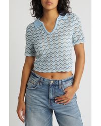 Noisy May - Sadie Wavy Stripe Pointelle Short Sleeve Crop Sweater - Lyst