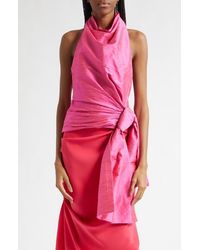 Christopher John Rogers - Silk Shantung Sarong Halter Top - Lyst