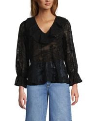 Lands' End - Feminine Ruffle Chiffon V Neck Blouse - Lyst