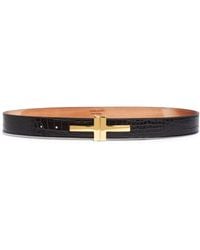 Tom Ford - Double T Croc Embossed Calfskin Leather Belt - Lyst