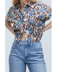 Madewell - Floral Short Sleeve Linen Crop Button-up Shirt - Lyst