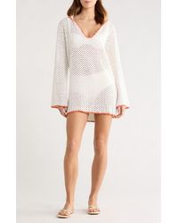 Elan - Long Sleeve Sheer Open Stitch Cover-Up Dress - Lyst