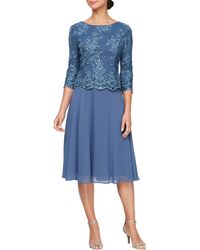 Alex Evenings - Sequin Embroidery Mixed Media Cocktail Dress - Lyst