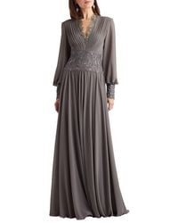 Tadashi Shoji - Sequin Lace Detail Long Sleeve Chiffon Gown - Lyst