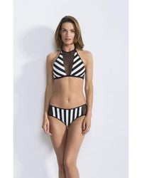 NESSI BYRD - Striped High-Neck Bikini With Sheer Mesh Insets Bikini Set - Lyst