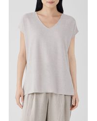 Eileen Fisher - V-neck Organic Linen & Cotton Tunic Sweater - Lyst