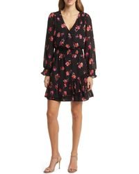 Vince Camuto - Print Smocked Waist Long Sleeve Dress - Lyst
