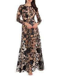 Dress the Population - Ava Sequin Floral Embroidered Long Sleeve Gown - Lyst