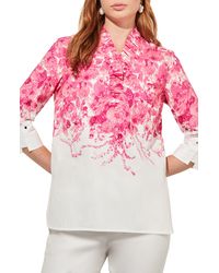 Ming Wang - Ruffle Collar Floral Cotton Shirt - Lyst
