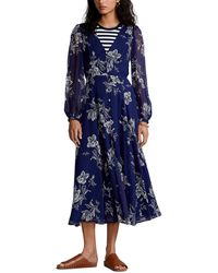 Polo Ralph Lauren - Skyler Floral Print Chiffon Midi Dress - Lyst