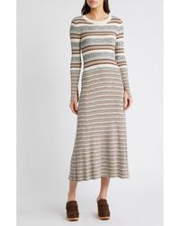 Treasure & Bond - Stripe Long Sleeve Rib Midi Sweater Dress - Lyst