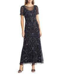Pisarro Nights - Floral Beaded Short Sleeve A-Line Gown - Lyst