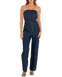 Grey Lab - Strapless Corset Denim Jumpsuit - Lyst