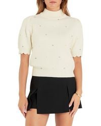 English Factory - Embellished Short Sleeve Sweater - Lyst