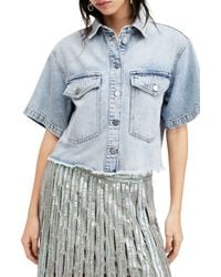 AllSaints - Tove Crop Short Sleeve Denim Button-up Shirt - Lyst