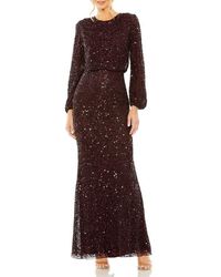 Mac Duggal - High Neck Long Sleeve Beaded Blouson Gown - Lyst