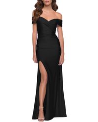 La Femme - Off The Shoulder Stretch Jersey Gown - Lyst