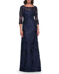 La Femme - Beautiful Lace Mother Of The Bride Dress With Illusion Neckline - Lyst