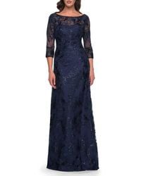 La Femme - Beautiful Lace Mother Of The Bride Dress With Illusion Neckline - Lyst