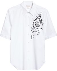 Alexander McQueen - Floral Sketch Short Sleeve Stretch Cotton Button-up Shirt - Lyst
