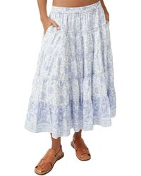 Free People - Full Swing Floral Border Detail Cotton Blend Midi Skirt - Lyst