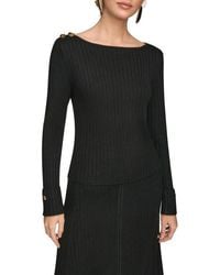 Donna Karan - Button Shoulder Boat Neck Rib Sweater - Lyst