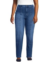 Lands' End - Soft Denim High Rise Rail Straight Leg Utility Jeans - Lyst