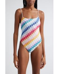 Missoni - Metallic Chevron Stripe Knit One-piece Swimsuit - Lyst
